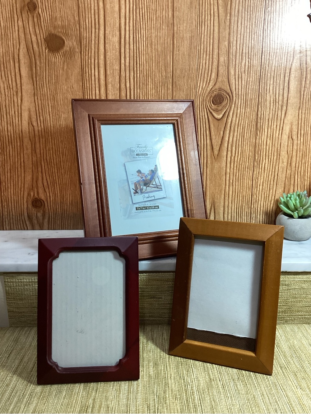 Classic Brown Wood Photo Frame Set 2 4x6 1 5x7